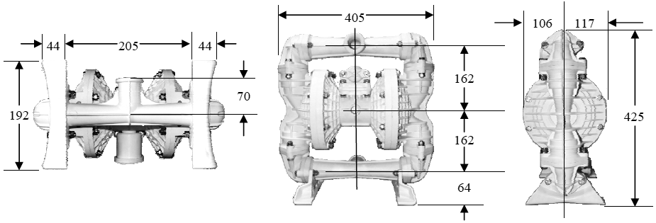 Пневматический диафрагменный насос P25B габаритные размеры