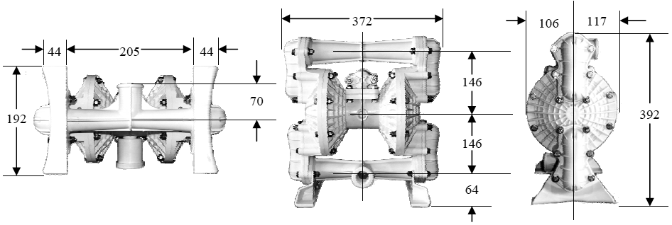 Пневматический диафрагмовый насос Pumps2000 P25S габаритные размеры